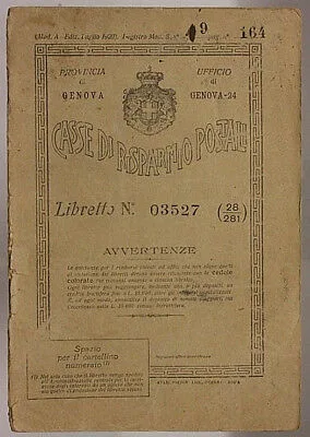 GENOVA  LIBRETTO DI RISPARMIO CASSE DI RISPARMIO POSTALI 1922  #L492