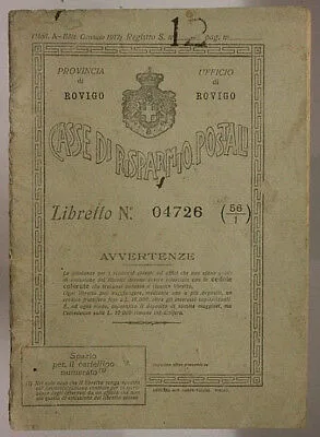 LIBRETTO DI RISPARMIO CASSE DI RISPARMIO POSTALI 1922 ROVIGO #L488
