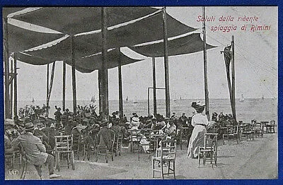 SALUTI DALLA RIDENTE SPIAGGIA DI RIMINI animata no viagg anni 10 f/p #21318