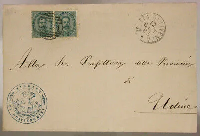 STORIA POSTALE REGNO COPPIA 5 CENTESIMI 1886 TIMBRO SINDACO PRAVISDOVINI #SP246