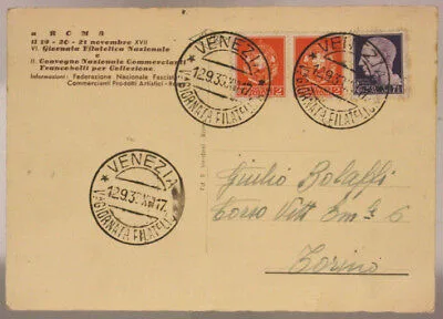 STORIA POSTALE COPPIA 2 c. + 7 – 1/2 c.  5^ GIORNATA FILATELICA 1939 VE #SP334