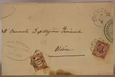 STORIA POSTALE REGNO 10 c.  E SEGNATASSE DA 10 c. 1907 TIMBRO DIGNANO #SP332