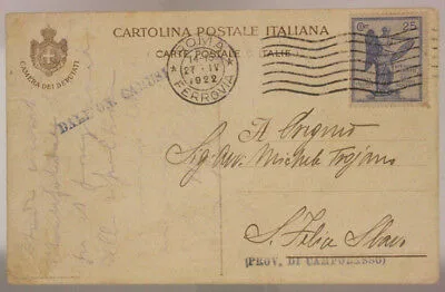 STORIA POSTALE REGNO 25 CENTESIMI 3° ANNIVERSARIO VITTORIA 1922 #SP338