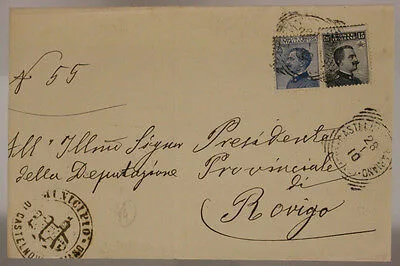 STORIA POSTALE REGNO 25 CENTESIMI E 15 CENTESIMI 1910 CASTELNOVO BARIANO #SP330