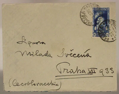 STORIA POSTALE 1,25 Lire  1° SALONE AERONAUTICO INTERN. CECOSLOVACCHIA 1936 #SP362
