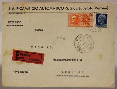 STORIA POSTALE 2,50 lire Espresso Imperiale + 1.25 lire effige del Re 1937 #SP783