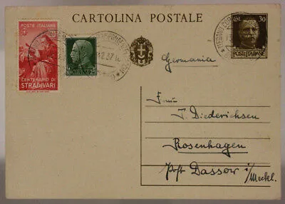 STORIA POSTALE REGNO 20 CENTESIMI CENTENARIO STRADIVARI  MERANO 1937 #SP357