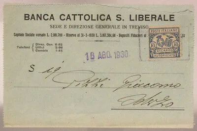 STORIA POSTALE REGNO RECAPITO AUTORIZZATO 10 CENTESIMI (D.14) ODERZO 1930 #SP380