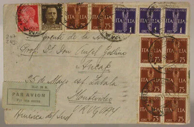STORIA POSTALE REGNO SESTINA 75 cent. POSTA AEREA URUGUAY  MONTEVIDEO 1935 #SP347
