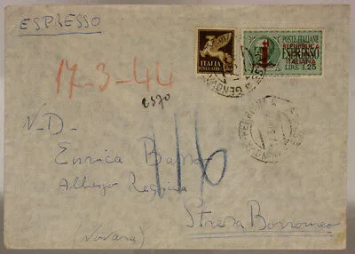 STORIA POSTALE RSI 50 cent.  P. AEREA + 1,25 LIRE ESPRESSO 1944 #SP446