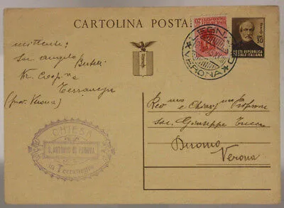 STORIA POSTALE RSI CARTOLINA 30 CENT MAZZINI  + 20 CENT MONUMENTI 1945 #SP404