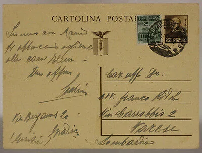 STORIA POSTALE RSI CARTOLINA 30 CENT MAZZINI + 25 CENT MONUMENTI 1945 #SP408