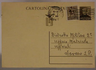 STORIA POSTALE RSI CARTOLINA 30 CENT MAZZINI + 30 CENT  MONUMENTI 1944 #SP405