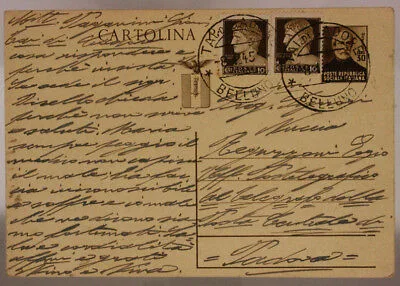 STORIA POSTALE RSI CARTOLINA 30 cent. MAZZINI + 10 cent. IMPERIALE ( X2 ) 1945 #SP425