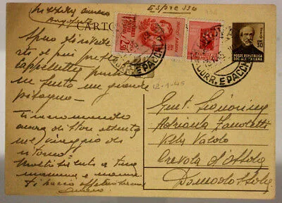 STORIA POSTALE RSI CARTOLINA 30 CENT + 2,50 LIRE FRATELLI BANDIERA 1945 #SP413