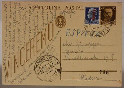 STORIA POSTALE RSI CARTOLINA 30 cent. REGNO + 1,25 Lire ( FASCIO VERONA ) 1944 #SP424