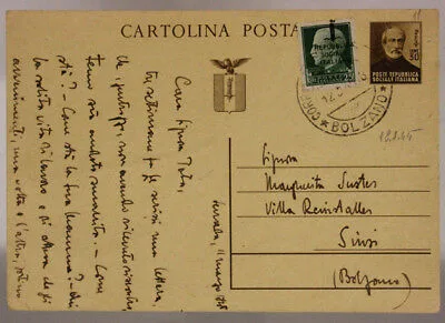 STORIA POSTALE RSI CARTOLINA DA 30 cent. + 25 cent. ( UNIFICATO 490/94m ) 1945 #SP418