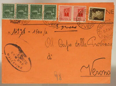 STORIA POSTALE RSI COPPIA 20 cent. + STRISCIA 25 cent. + 10 cent. REGNO 1944 #SP439