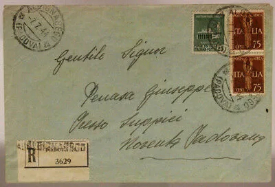 STORIA POSTALE RSI COPPIA 75 cent. POSTA AEREA + 25 cent. MONUMENTI 1944 #SP444