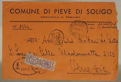 STORIA POSTALE RSI PACCO POSTALE 1 Lira USATO COME ORDINARIO 1944 TREVISO #SP565