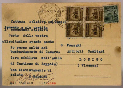 STORIA POSTALE RSI QUARTINA DA 5 cent. + 25 cent. 2^ emissione MONUMENTI 1945 #SP423