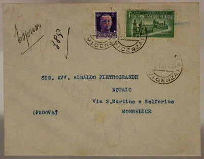 STORIA POSTALE RSI 1,25 lire ESPRESSO + 50 CENT  SOPRASTAMPATO RSI 1944 #SP548