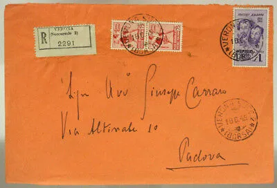 Raccomandata LUOGOTENENZA 1 Lira Fratelli BANDIERA + coppia da  75 centesimi RSI 18/06/1945 #SP786