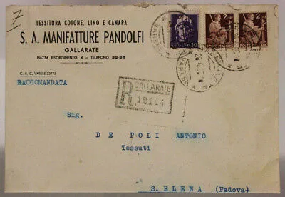 STORIA POSTALE LUOGOTENENZA 10 LIRE  IMPER. + COPPIA 2 LIRE DEMOCR. 1946 #SP453