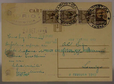 STORIA POSTALE LUOGOTENENZA CART. 30 cent + STRISCIA 30 cent. RSI MONUMEN. (X3) #SP496
