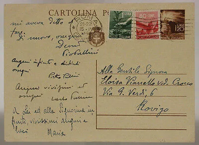 STORIA POSTALE LUOGOTENENZA CARTOLINA 1,20 Lire FIACCOLA + 80 CENT + 1 Lire 1946 #SP463