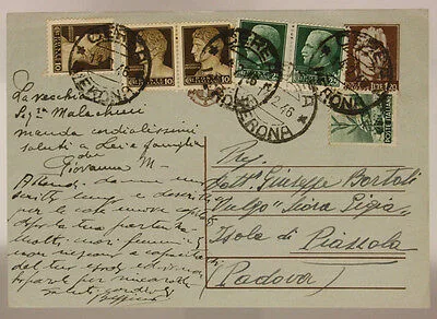 STORIA POSTALE LUOGOTENENZA CARTOLINA 1,20 Lire + COPPIA 25 cent REGNO +10 cent 1946 #SP461