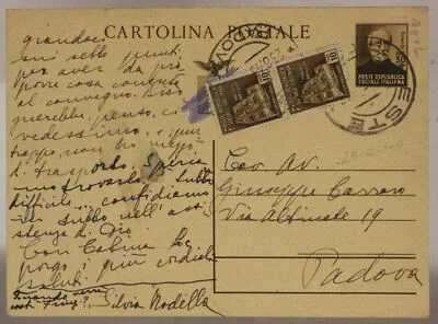 STORIA POSTALE LUOGOTENENZA CARTOLINA 30 Cent + COPPIA 10 Cent  RSI MONUMENTI #SP498