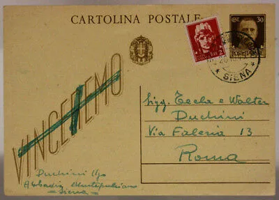 STORIA POSTALE LUOGOTENENZA CARTOLINA 30 CENT REGNO + 2 LIRE REGNO 1945 #SP490