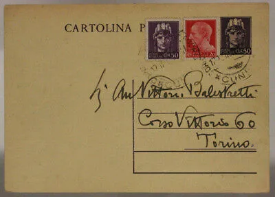 STORIA POSTALE LUOGOTENENZA CARTOLINA 50 CENT + 50 E 20 CENT DEMOCRATICA #SP477