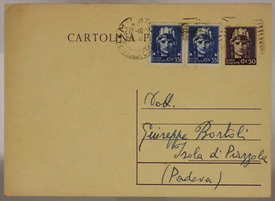 STORIA POSTALE LUOGOTENENZA CARTOLINA 50 CENT E COPPIA 35 CENT IMPER. 1945 #SP456
