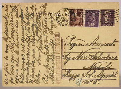 STORIA POSTALE LUOGOTENENZA CARTOLINA 50 cent. + 50 cent. E 2 Lire DEMOC. 1946 #SP459