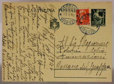 STORIA POSTALE LUOGOTENENZA CARTOLINA 60 CENT DEMOCRATICA  + 60 CENT 1946 #SP468
