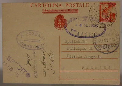 STORIA POSTALE LUOGOTENENZA P. AEREA 60 Cent. RIDOTTA A USO NORMALE 1,2 Lire 1945 #SP457