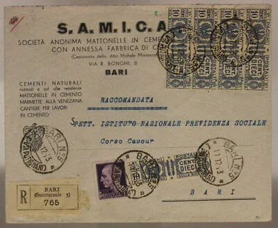 LUOGOTENENZA Raccomandata Quartina da 10 centesimi Pacchi 1944 + 1 Lira1943 #SP778