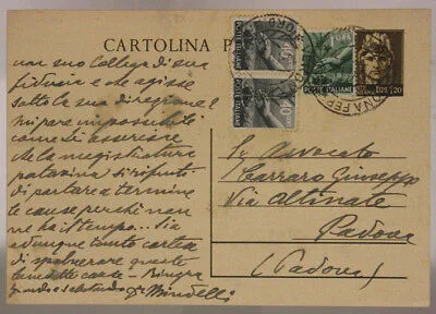STORIA POSTALE REPUBBLICA CARTOLINA 1,20 LIRE + COPPIA 40 CENT + 1 Lira 1947 #SP471