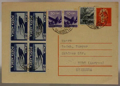 STORIA POSTALE REPUBBLICA CARTOLINA 60 c. + QUARTINA 2 Lire  POSTA AEREA #SP472