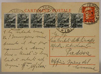 STORIA POSTALE REPUBBLICA CARTOLINA 60 c. + STRISCIA 40 c.  DEMOCR. 1946 #SP458