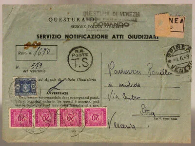 Storia Postale REPUBBLICA affrancatura Mista con 10 lire Segna Tasse Regno e 80 lire segna tasse Repubblica 07/06/1949 #SP788