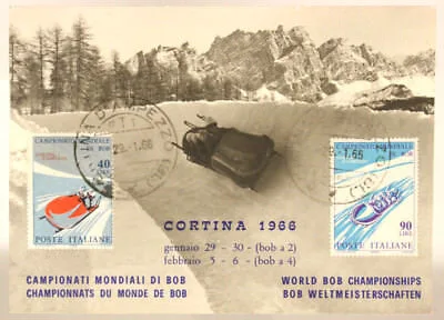 POSTAL HISTORY MAXIMUM POSTCARD WORLD BOB CHAMPIONSHIPS CORTINA 1966 #SP599