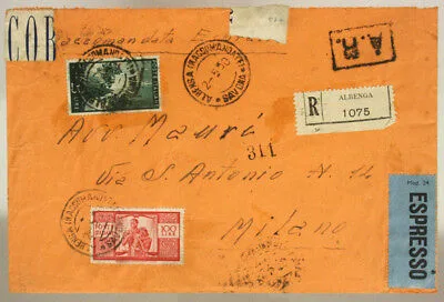STORIA POSTALE REPUBBLICA 100 LIRE + 25 LIRE 1950 ALBENGA #SP577