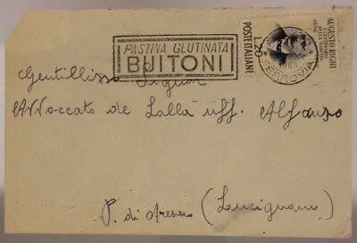 STORIA POSTALE REPUBBLICA 20 LIRE 100° AUGUSTO RIGHI 1950 TIMBRO BUITONI #SP585