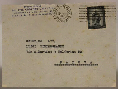 STORIA POSTALE REPUBBLICA 20 LIRE GIUSEPPE MAZZINI 1949 #SP544