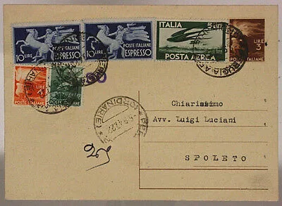 STORIA POSTALE REPUBBLICA 3 + 4 +1 Lire  + 5 Lire P. AEREA + 10 Lire  ESPRESSO X2 #SP529
