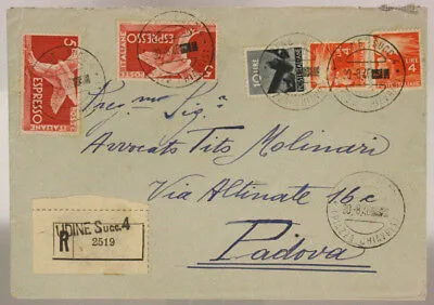 STORIA POSTALE REPUBBLICA 5 Lire ESPRESSO ( X2 ) + 10 Lire  + 4 Lire ( X2 ) 1946 #SP531