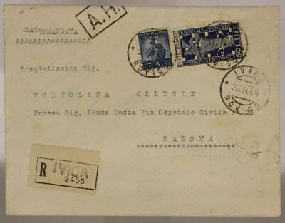 STORIA POSTALE REPUBBLICA 50 LIRE 50° BIENNALE VENEZIA  + 5 LIRE 1949 #SP535